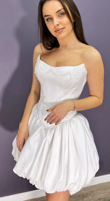 Short Mini Plain Satin Wedding Reception Dress with Corset Back
