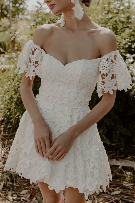 Short Ivory Vintage Lace Boho Wedding Reception Dress