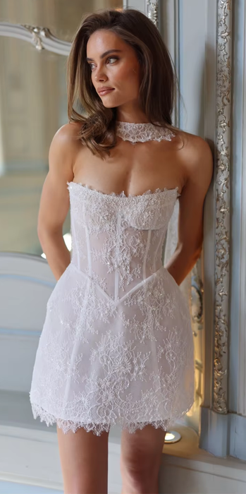 Short Mini Wedding Reception Dress with Unusual Halter Neck