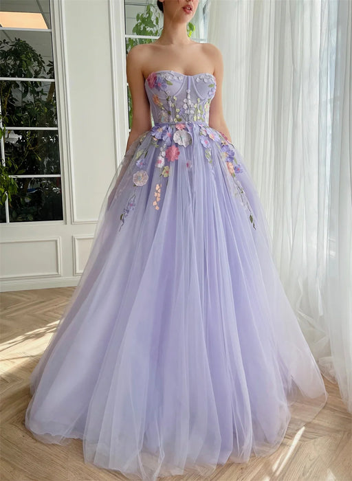 Lavender Lilac Boho Casual Garden Wedding or Party Dress with 3D Flowers