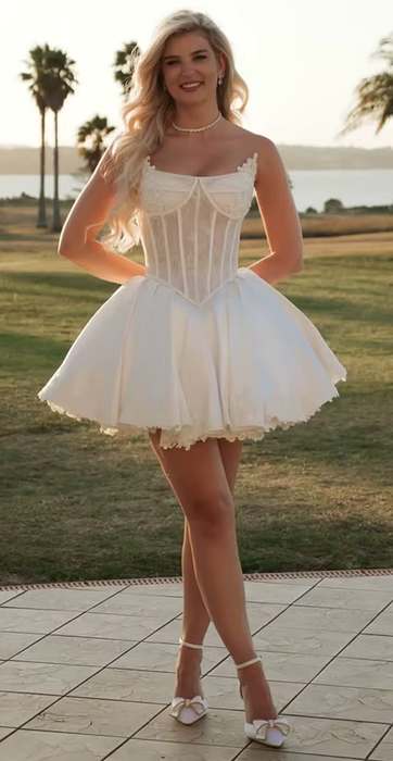 Short Mini Tulle Wedding Reception Dress with Corset Bodice