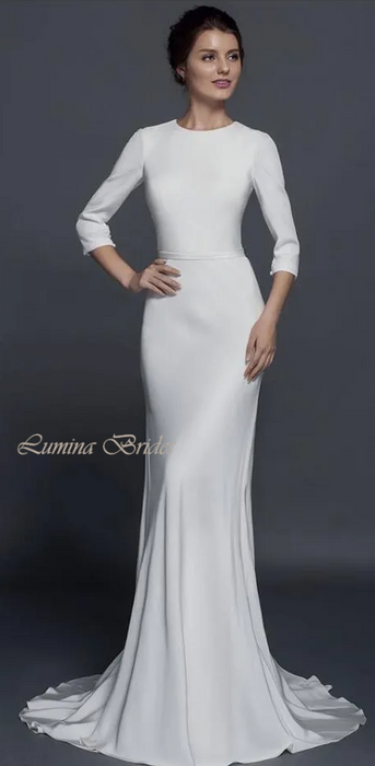 Casual Modest Stretch Satin High Neck Wedding or Ceremony Dress