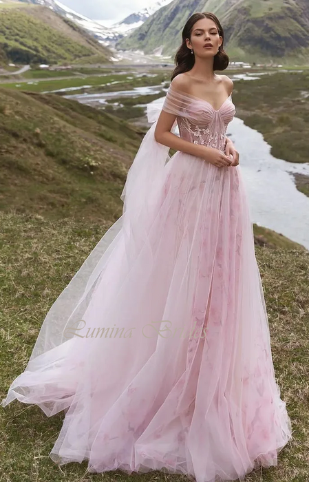 Light Baby Pink Ethereal Chiffon Casual Prom Dress with Back Bow