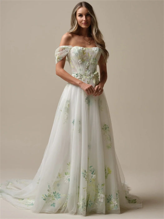 Pale Green & White Garden Boho Wedding or Ceremony Dress