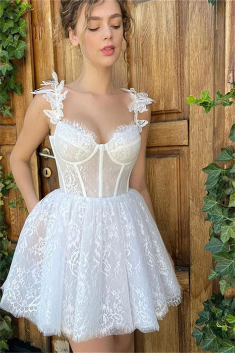 Pretty Short Wedding Reception Party Dress with 3D Flower Lace