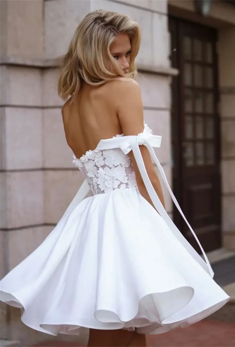 Off Shoulder Short Mini Wedding Reception or After Party Dress