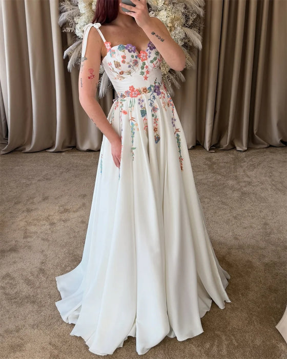 Feminine Flower Boho Wedding or Ceremony Dress with Bow Sleeves