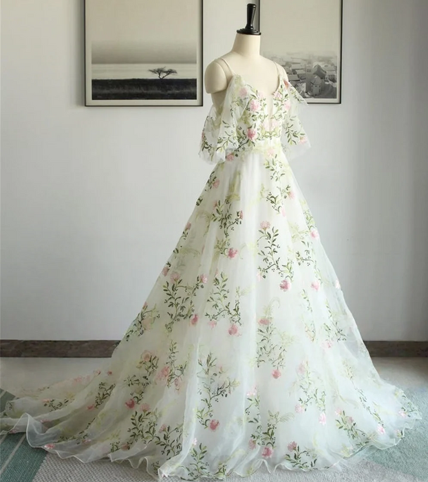 Chiffon Garden Flower Boho Wedding or Ceremony Dress
