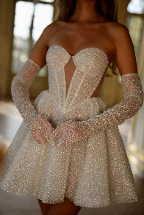 Sexy Sparkly Sequined Tulle Short Mini Wedding or Reception Dress