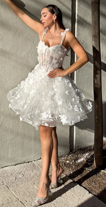 Sexy A-Line Flower Boho Short Mini Wedding or Reception Dress