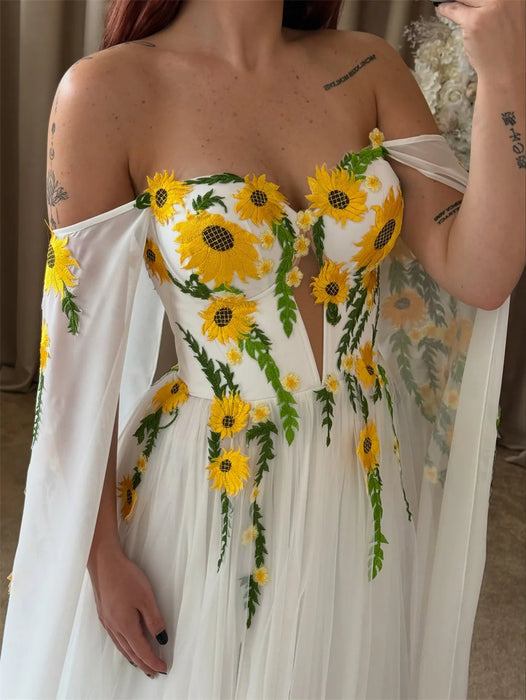 Summer Sunflowers Boho Chiffon Wedding or Ceremony Dress