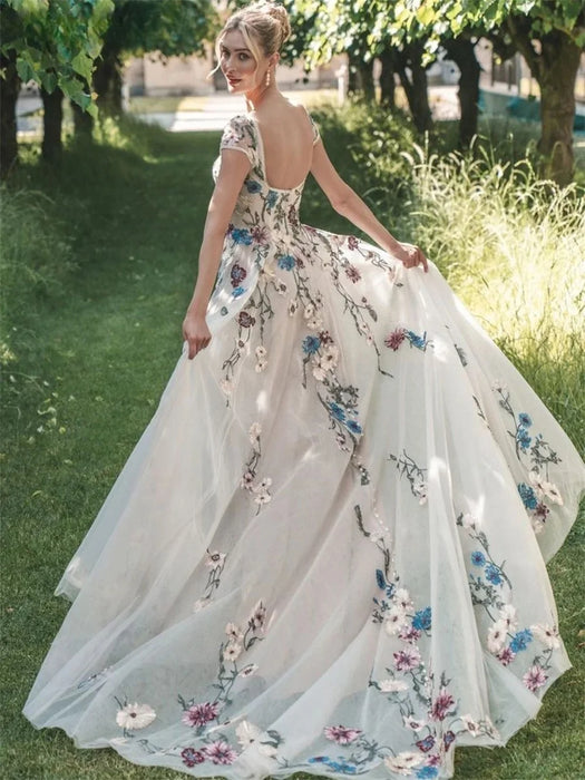 Lovely Chiffon 3D Flower Boho Wedding or Ceremony Dress with Detachable Sleeves