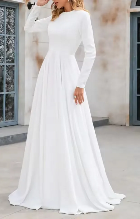 Plus Size Modest Religious Simple Crepe Satin Wedding Dress