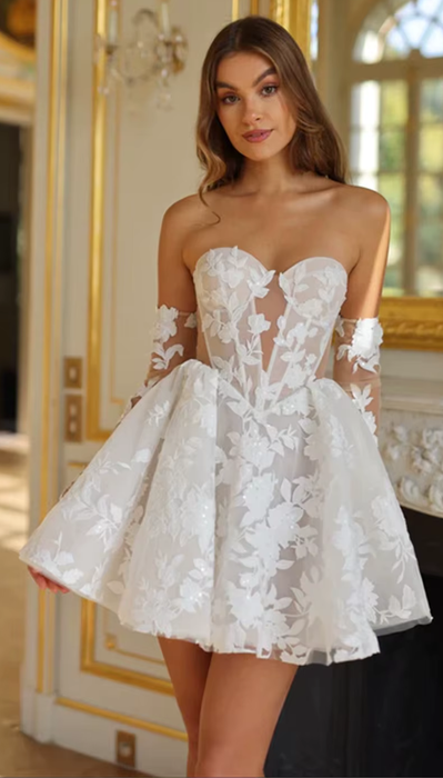 Short Mini Sexy Wedding Reception Dress with Corset Back