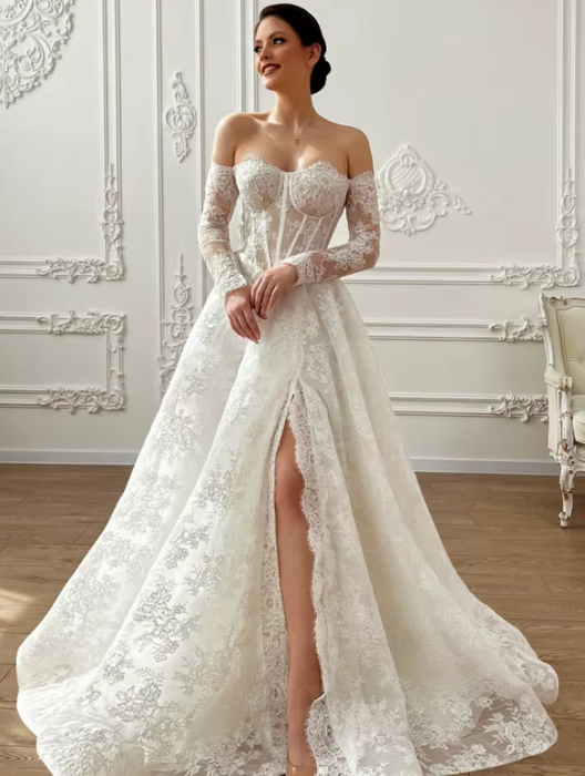 Soft Lace Corset Bodice A Line White or Ivory Boho Wedding Dress