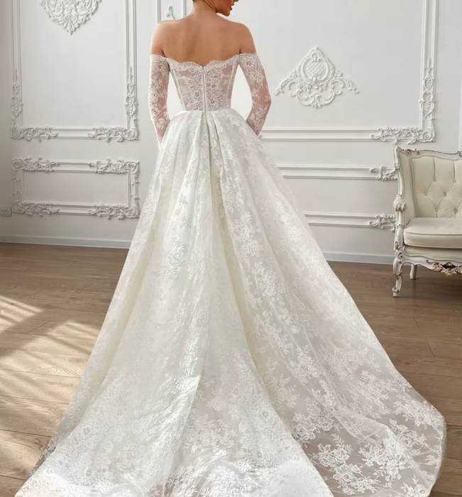 Soft Lace Corset Bodice A Line White or Ivory Boho Wedding Dress