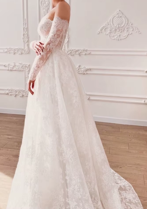 Soft Lace Corset Bodice A Line White or Ivory Boho Wedding Dress