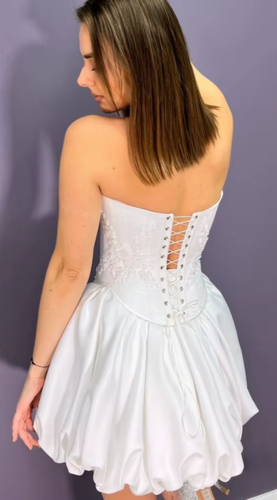 Short Mini Plain Satin Wedding Reception Dress with Corset Back