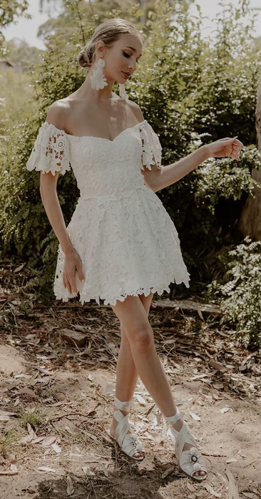 Short Ivory Vintage Lace Boho Wedding Reception Dress