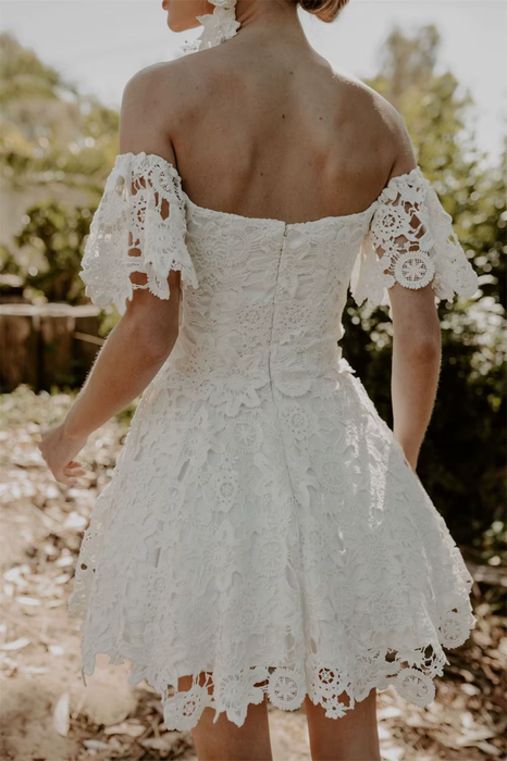 Short Ivory Vintage Lace Boho Wedding Reception Dress