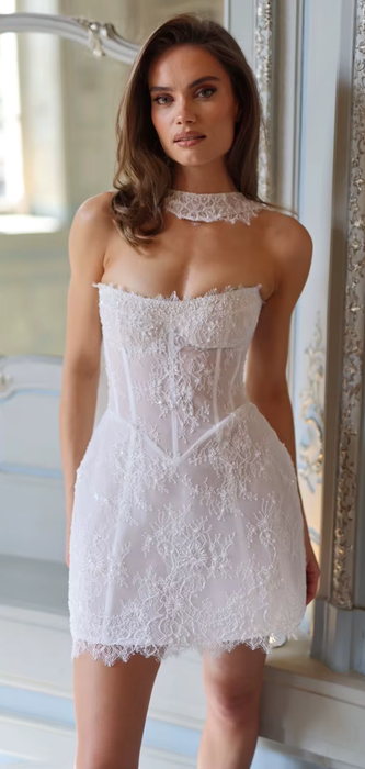 Short Mini Wedding Reception Dress with Unusual Halter Neck