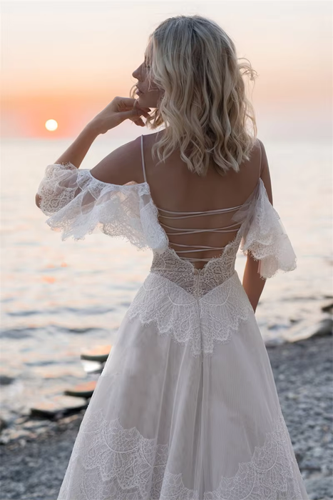 Off White Vintage Bohemian Beach Wedding Dress