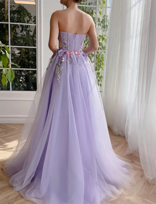Lavender Lilac Boho Casual Garden Wedding or Party Dress with 3D Flowers