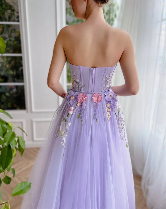 Lavender Lilac Boho Casual Garden Wedding or Party Dress with 3D Flowers