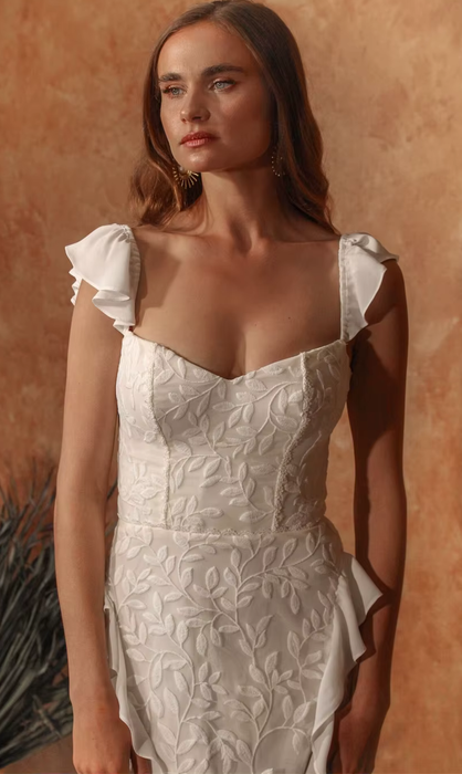 Off White Soft Satin & Lace Boho Wedding Dress