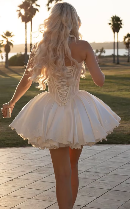 Short Mini Tulle Wedding Reception Dress with Corset Bodice