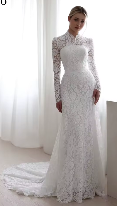Modest Guipure Soft Lace Boho Wedding Dress with Satin Lining