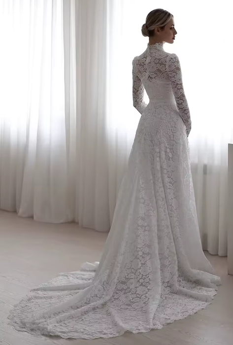 Modest Guipure Soft Lace Boho Wedding Dress with Satin Lining