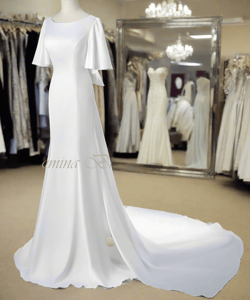 2 in 1 Simple Plain Satin Mermaid Wedding Dress with Detachable Skirt - Lumina Brides