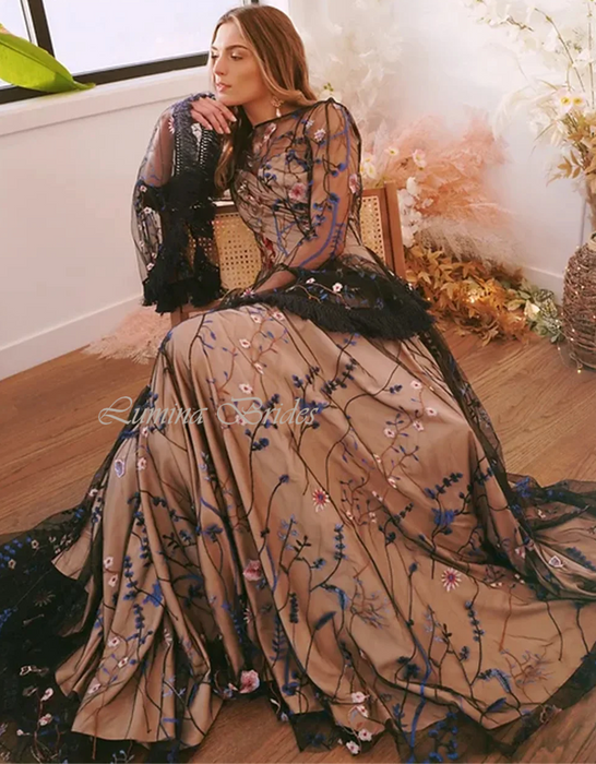 Black floral dress for wedding clearance