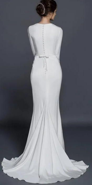 Casual Modest Stretch Satin High Neck Wedding or Ceremony Dress
