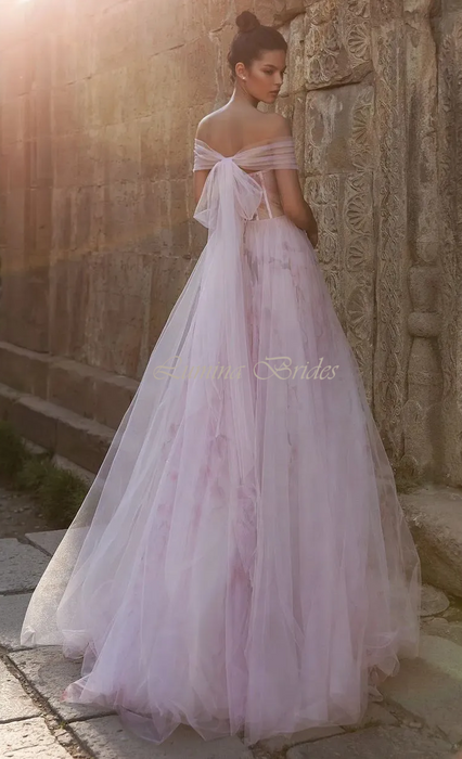 Light Baby Pink Ethereal Chiffon Casual Prom Dress with Back Bow