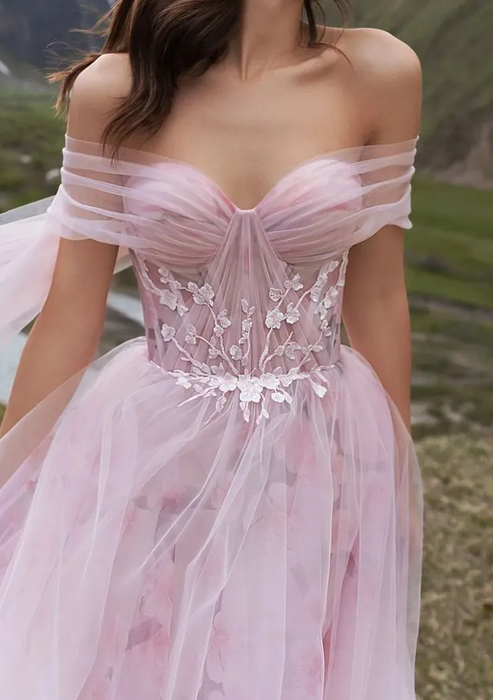 Light Baby Pink Ethereal Chiffon Casual Prom Dress with Back Bow