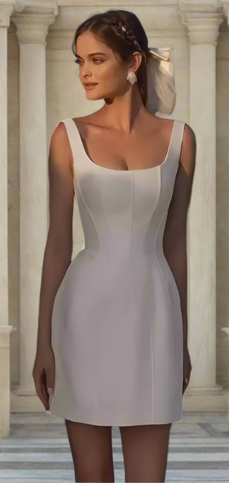 Elegant Plain Satin Short Mini Wedding or Reception Dress