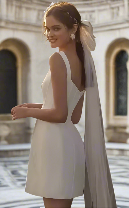 Elegant Plain Satin Short Mini Wedding or Reception Dress