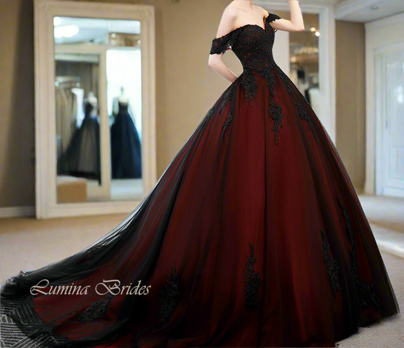 Dark red and black dress best sale