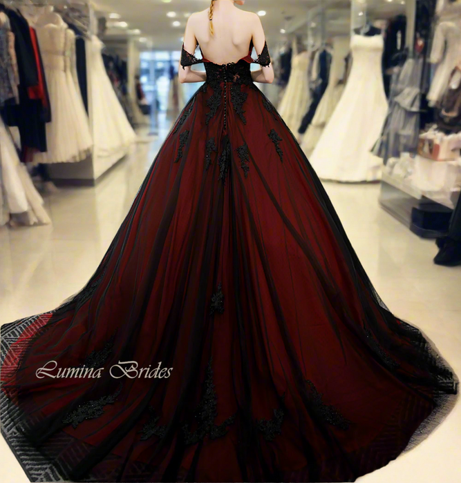 Dark Red Black Gothic Deluxe Wedding Dress Ballgown Lumina Brides