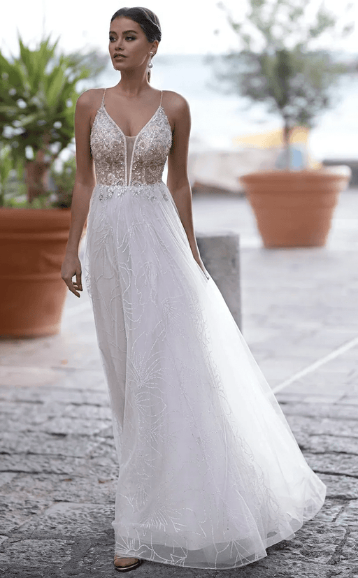 Backless Beach Boho Chiffon Wedding Dress with Beaded Lace - Lumina Brides