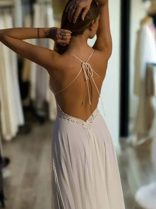 Backless Beach Boho Wedding Dress with Detachable Cape - Lumina Brides