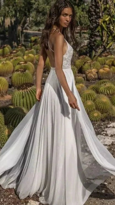 Backless Beach Boho Wedding Dress with Detachable Top - Lumina Brides