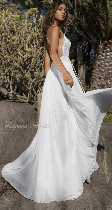 Backless White or Ivory Layered Beach Boho Sexy Wedding Dress - Lumina Brides