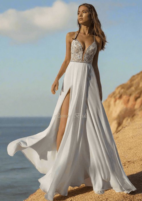 Beach Boho Lightweight Minimalist Wedding Dress with Open Back - Lumina Brides