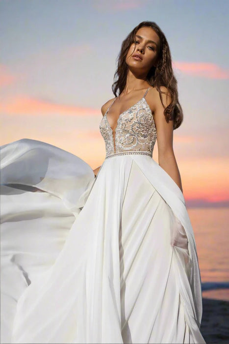 Beach Boho Lightweight Minimalist Wedding Dress with Open Back - Lumina Brides