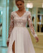 Beautiful Boho Long Sleeve Chiffon & Pearl Lace Wedding Dress - Lumina Brides