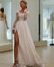 Beautiful Boho Long Sleeve Chiffon & Pearl Lace Wedding Dress - Lumina Brides