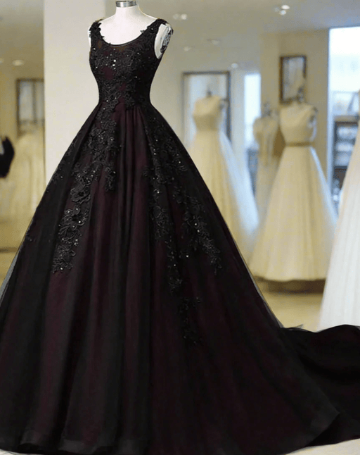 Burgundy Purple & Black Gothic Wedding Dress Ball Gown with Corset Back - Lumina Brides